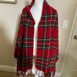 Mud pie Plaid wrap with armholes